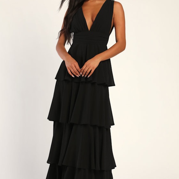 Lulus Amazing Evening Black Tiered Maxi Dress - Size L - Picture 1 of 1